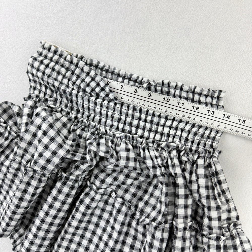 Sincerely Jules Tiered Smocked Skirt White‎ Black Plaid Size S Womens NEW - Picture 8 of 9